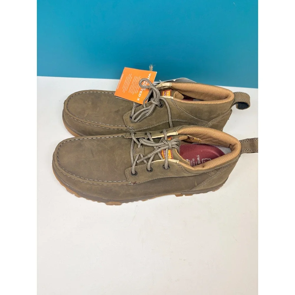 Twisted X Mens 11.5M Brown Saddle Leather 4in Moc Nano Toe Chukka Work Boots